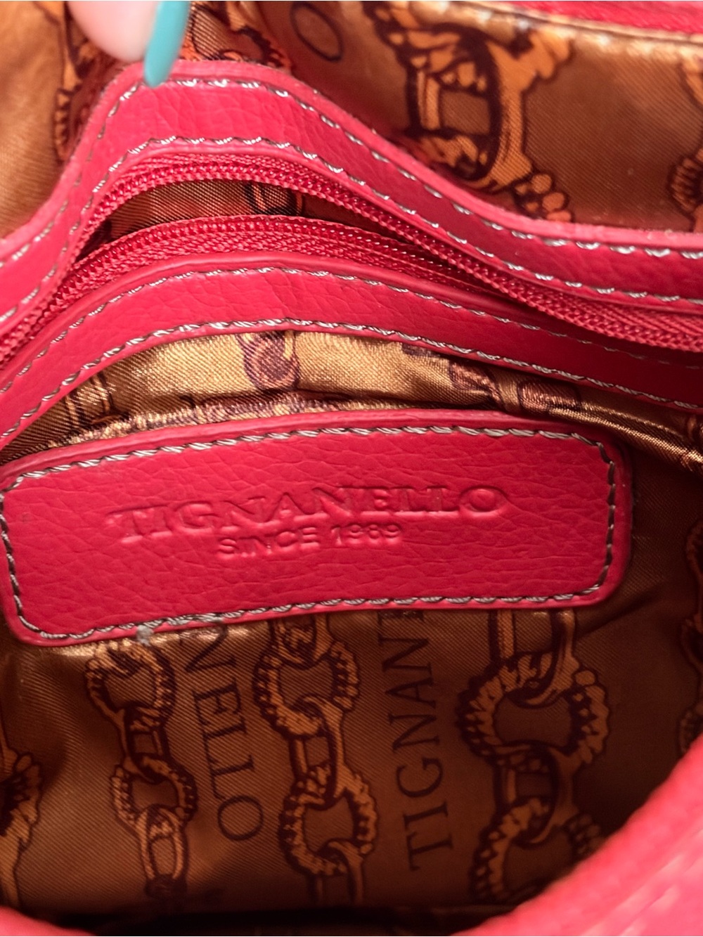 Tignanello Pebbled Leather Crossbody Bag, Coral Pink Multi-Pocket Organizer - Picture 6 of 8